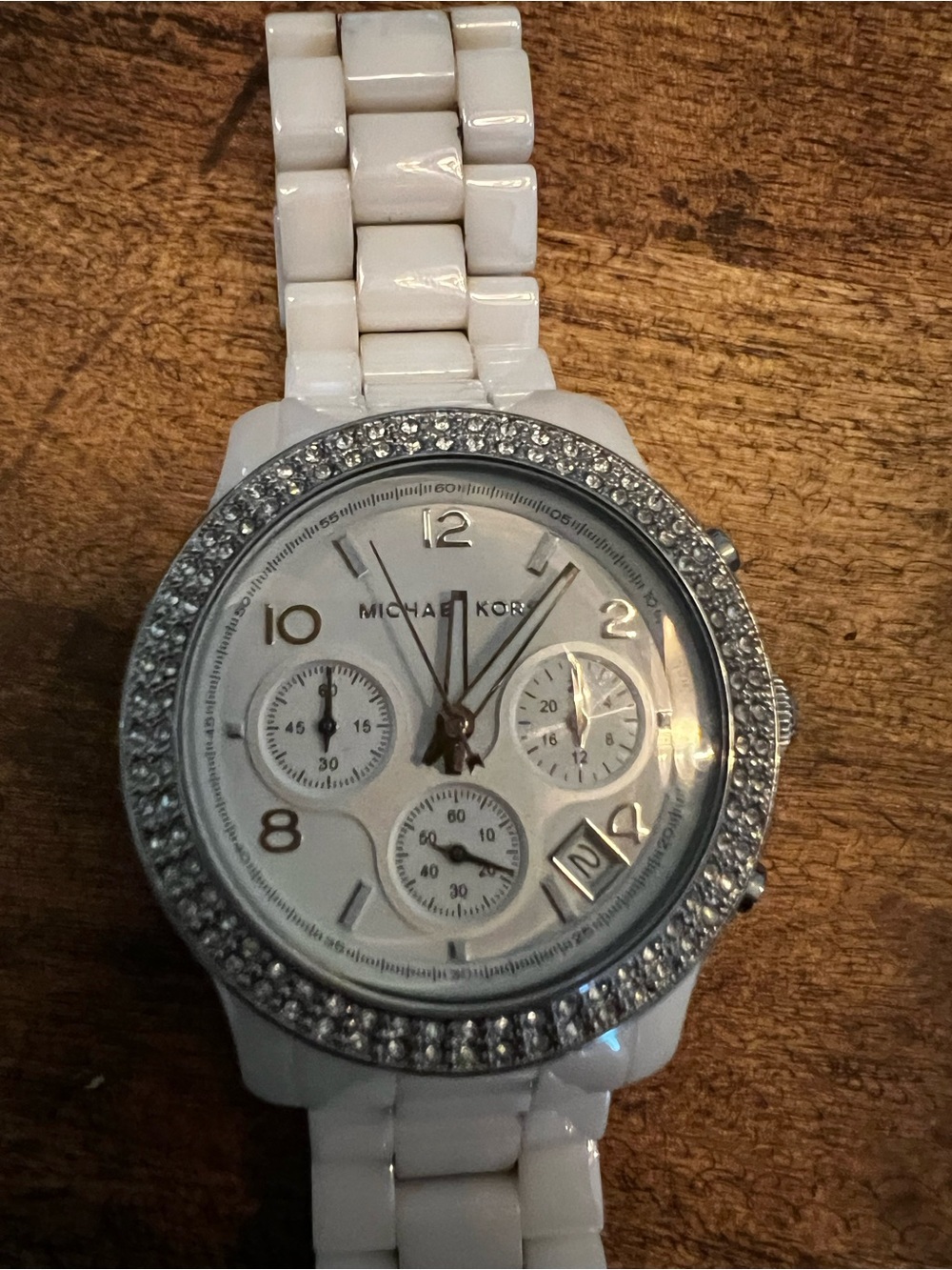 Michael Kors White Crystal-Trim Ceramic Chronograph Watch
